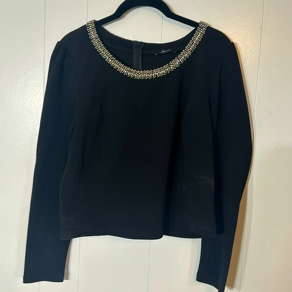 Soprano blank beaded neck long sleeve top